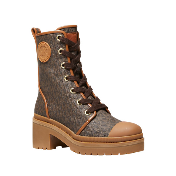 Michael Kors Corey MK Logo Combat Boot Bootie Brown 7.5 New $325